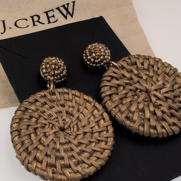 J. Crew Gold Spiral Earrings Straw Statement Design - Picture 4 of 5
